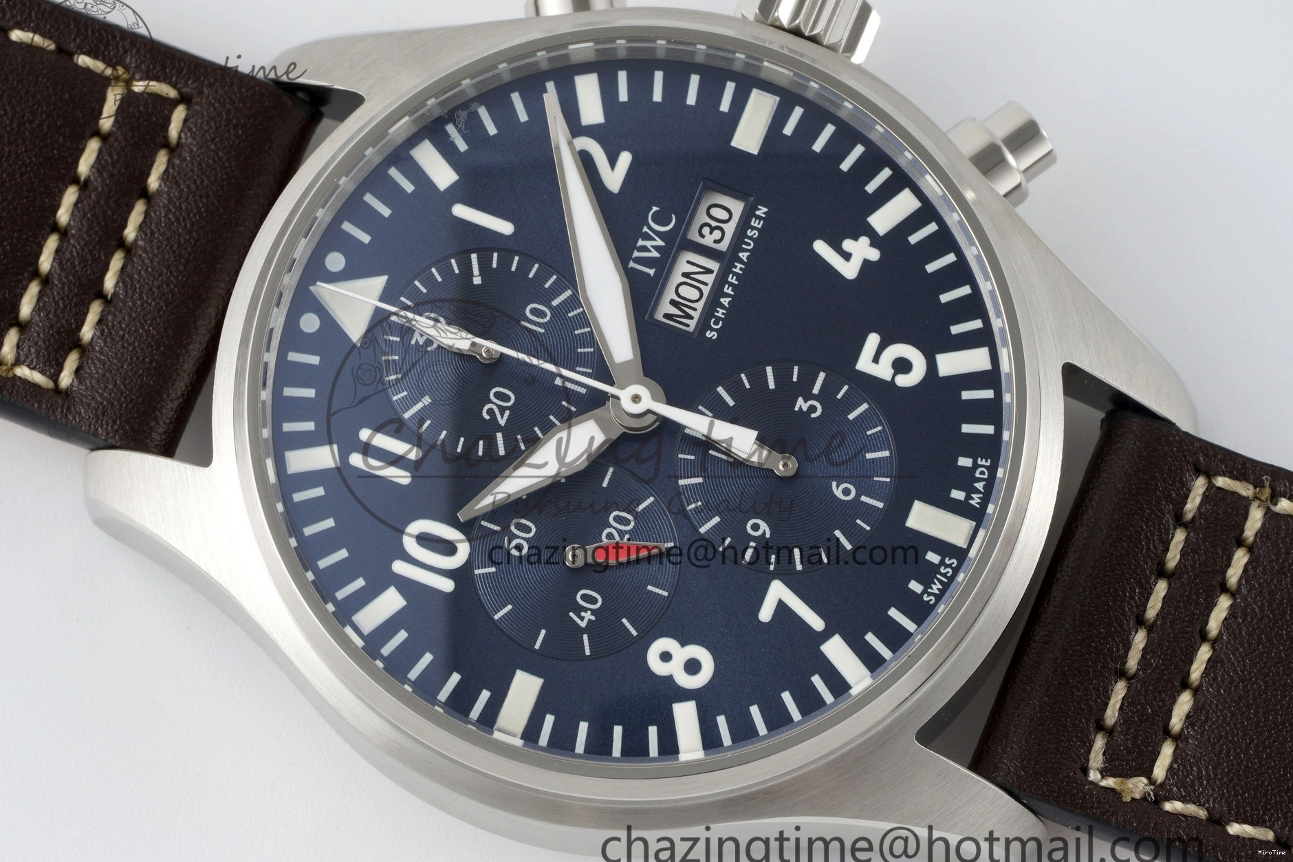 MIROTIME 0423 Pilot Chrono SS AZF 1:1 Best Edition Blue Dial on Brown Leather Strap A TimelessDesign 7060